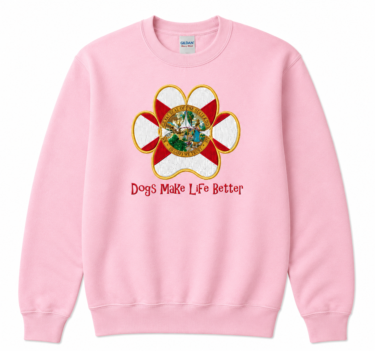 Florida State Paw Embroidered Crewneck Sweatshirt- Dogs Make Life Better