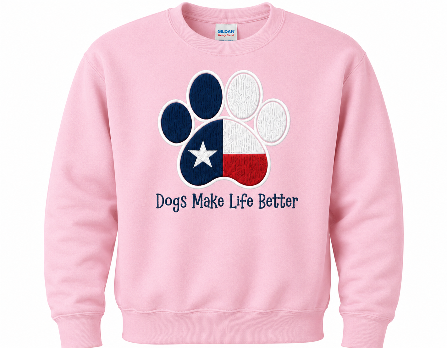 Texas State Paw Embroidered Crewneck Sweatshirt- Dogs Make Life Better