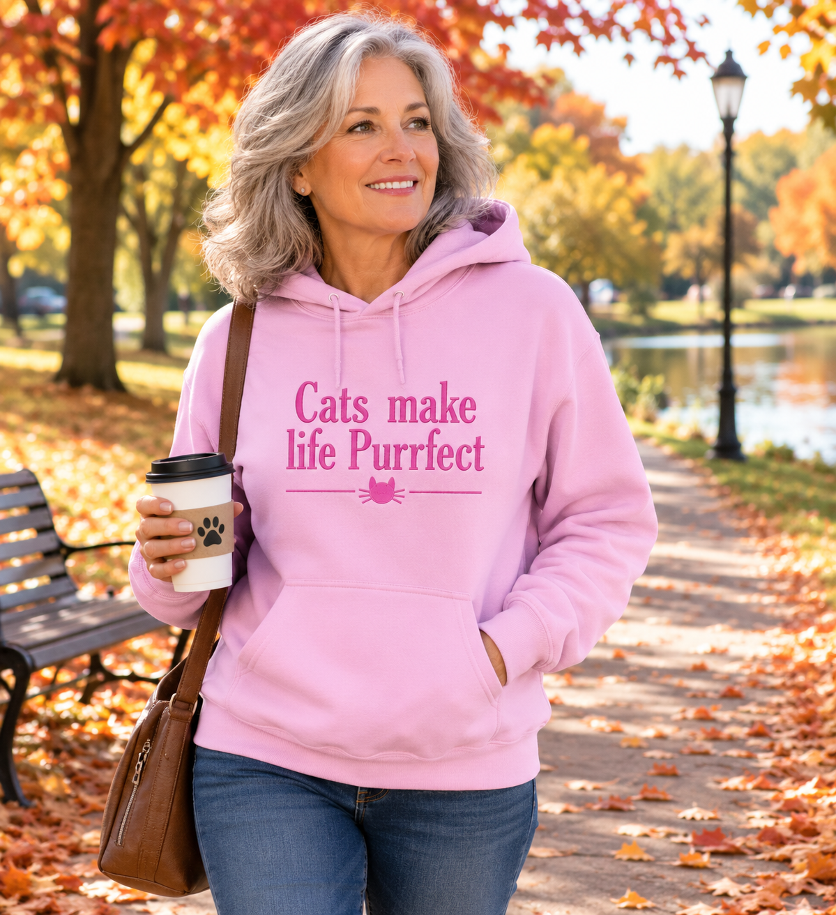 Cats Make Life Purrfect Embroidered Hoodie