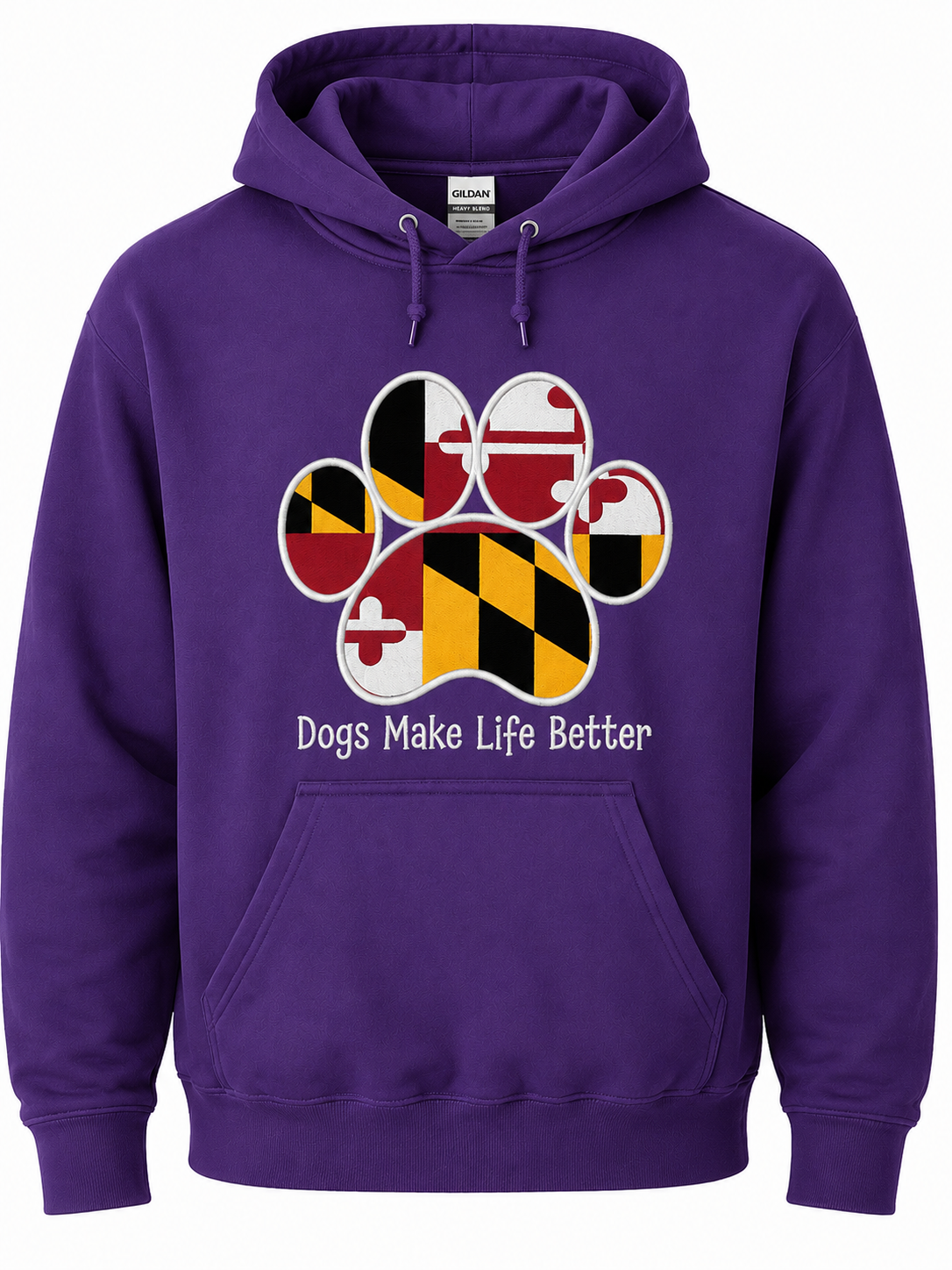 Maryland State Flag Paw Embroidered Hoodie Dogs Make Life Better