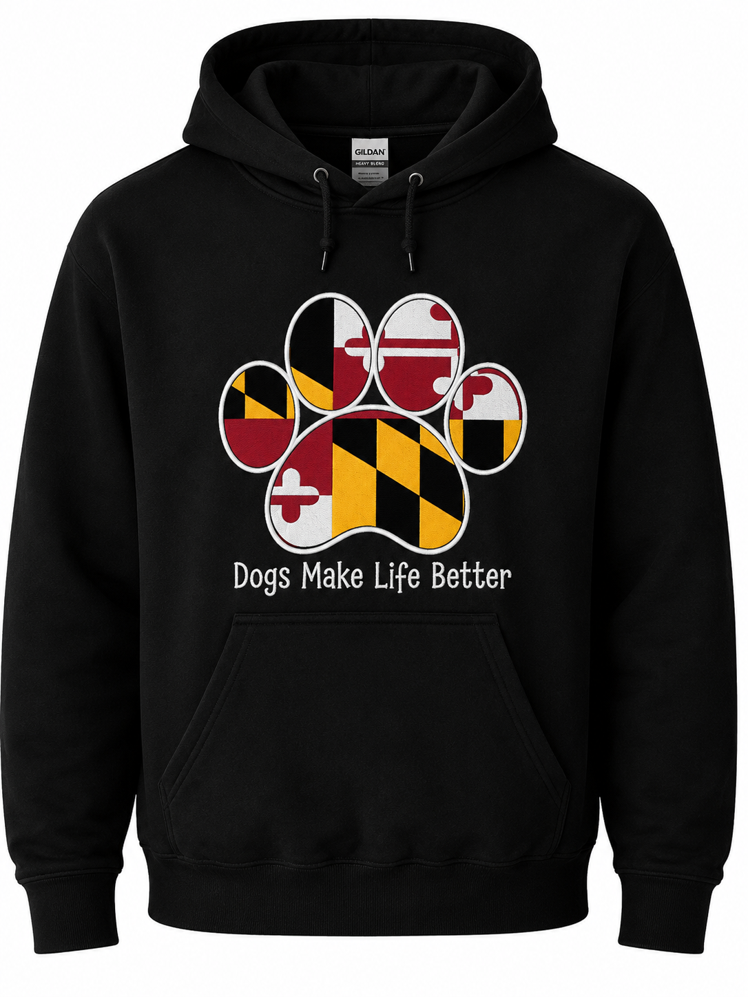 Maryland State Flag Paw Embroidered Hoodie Dogs Make Life Better