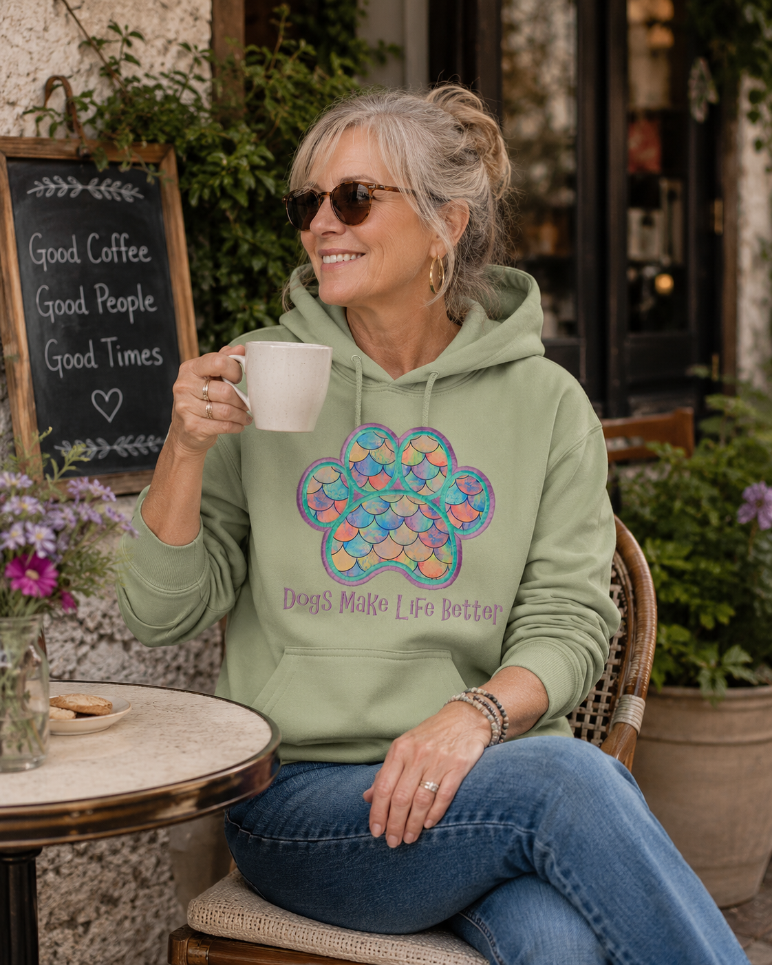 Mermaid Paw Embroidered Hoodie- Dogs Make Life Better