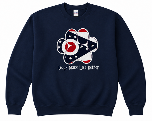 Ohio State Paw Embroidered Crewneck Sweatshirt- Dogs Make Life Better
