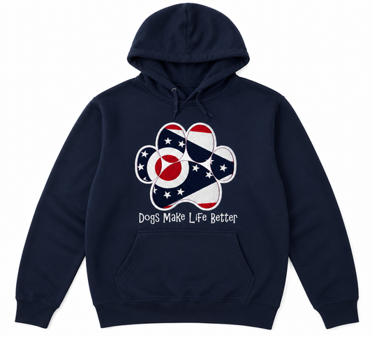 Ohio State Flag Paw Embroidered Hoodie Dogs Make Life Better