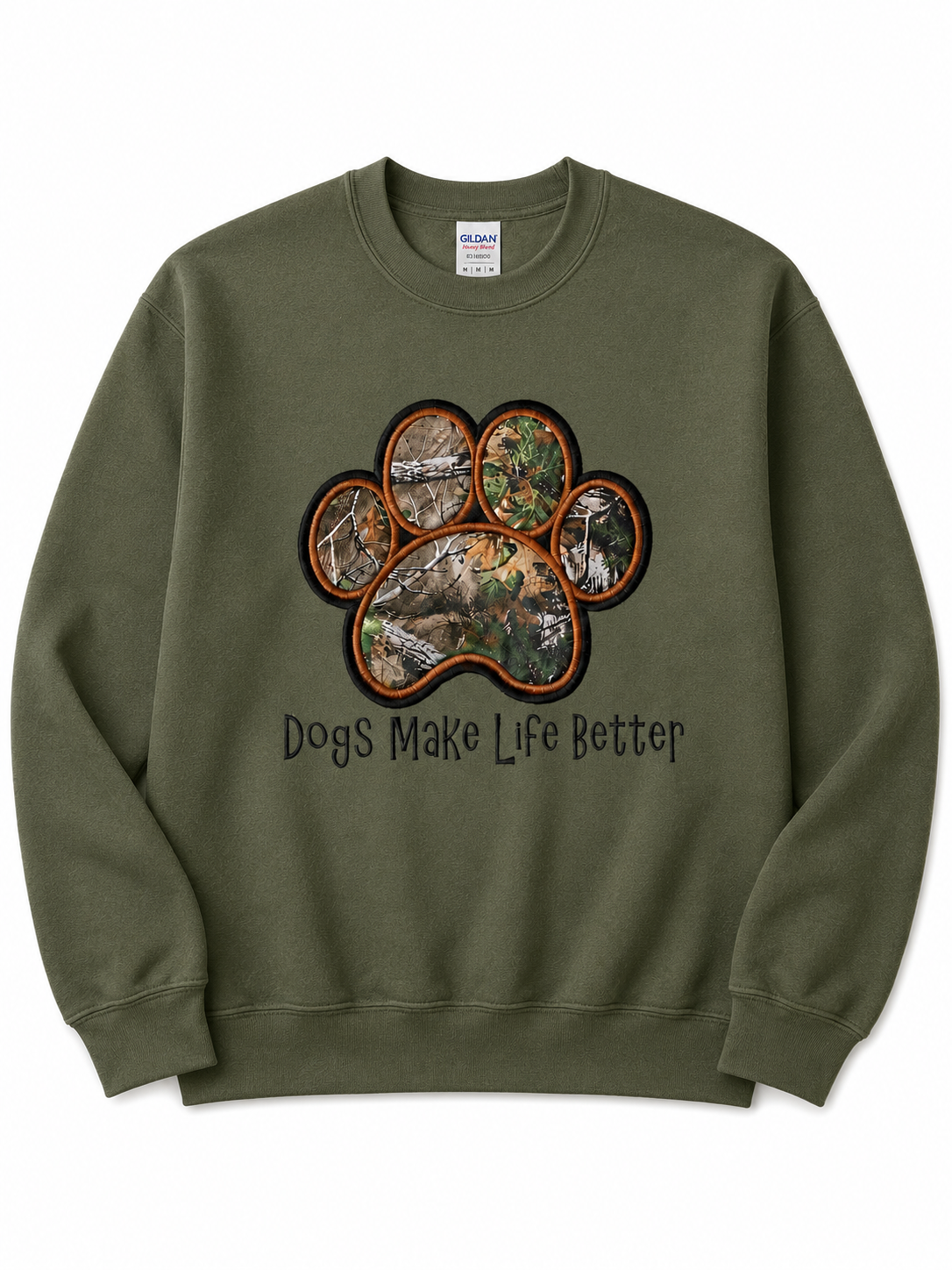 Camo Paw Embroidered Crewneck sweatshirt- Dogs Make Life Better