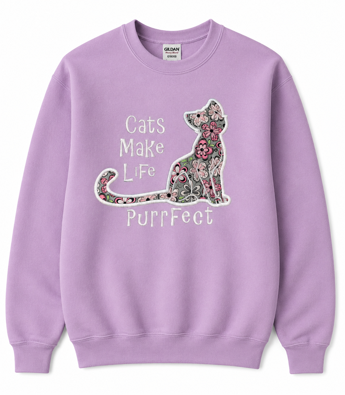 Cats Make Life Purrfect Embroidered crewneck Sweatshirts