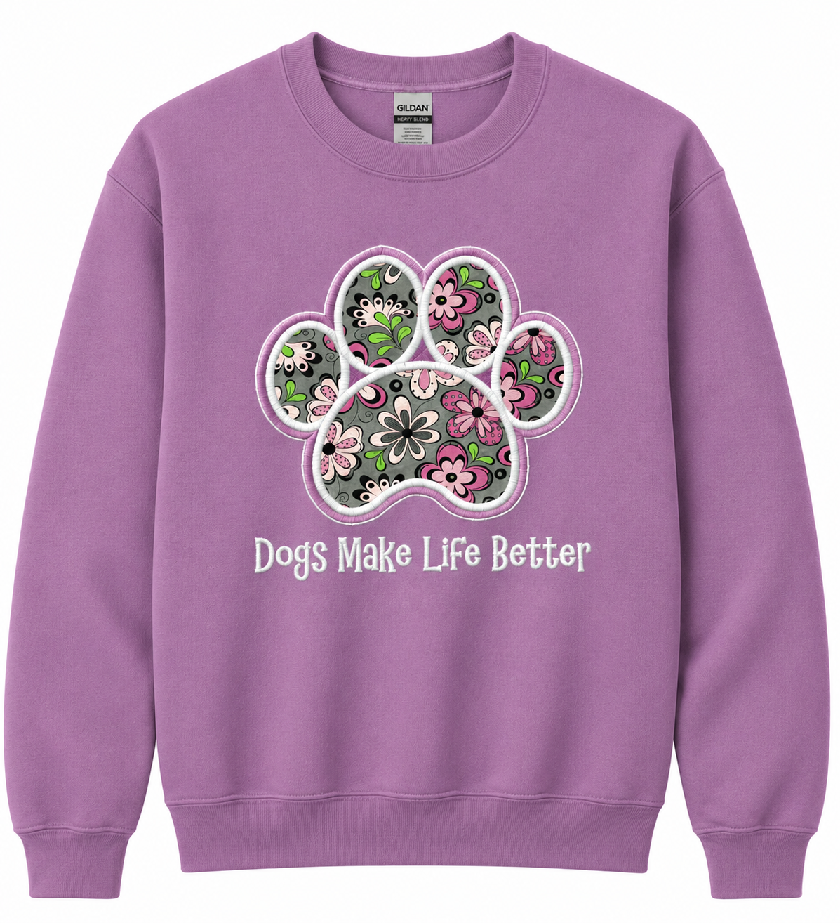 Flower Paw Embroidered Dog Lover Crewneck sweatshirt - Dogs Make Life Better