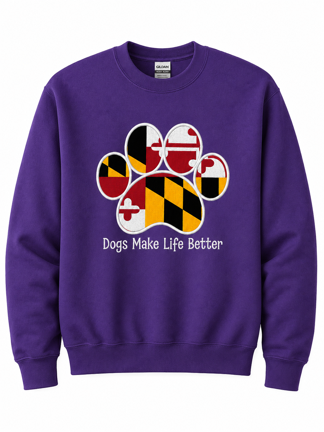 Maryland State Paw Embroidered Crewneck Sweatshirt- Dogs Make Life Better