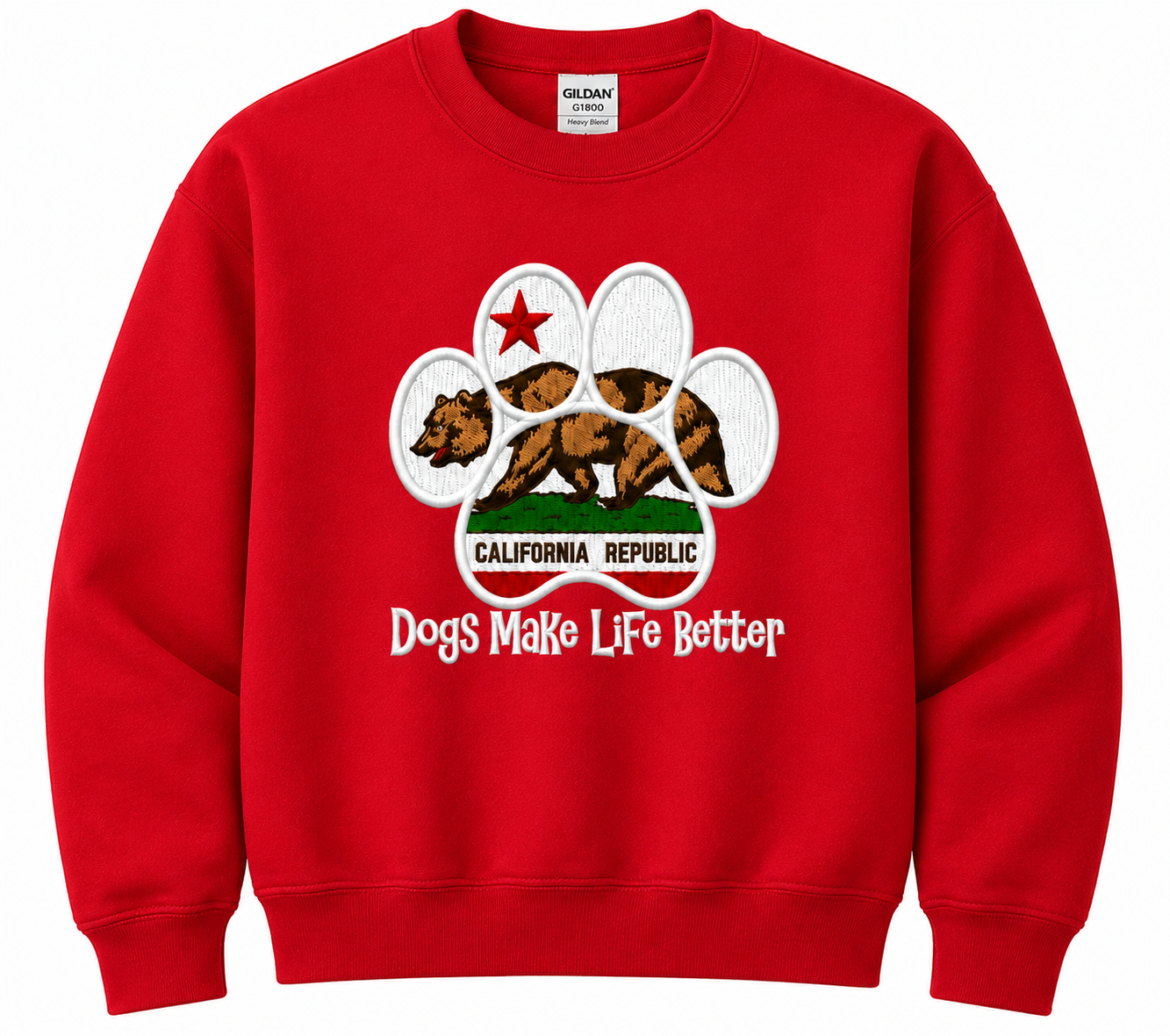 California State Paw Embroidered Dogs Make Life Better crewneck Sweatshirts