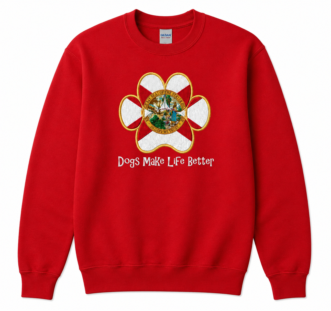 Florida State Paw Embroidered Crewneck Sweatshirt- Dogs Make Life Better