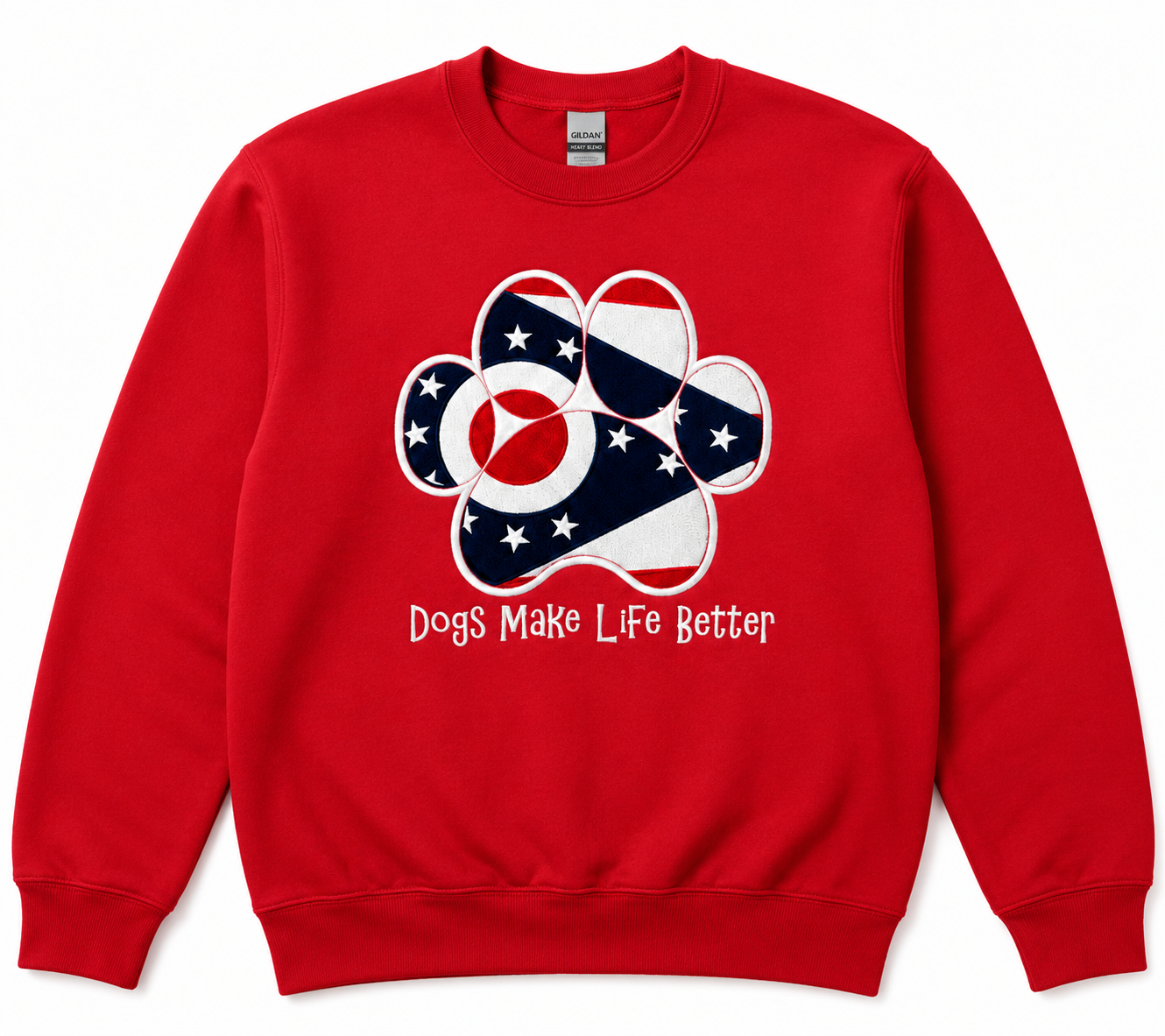 Ohio State Paw Embroidered Crewneck Sweatshirt- Dogs Make Life Better