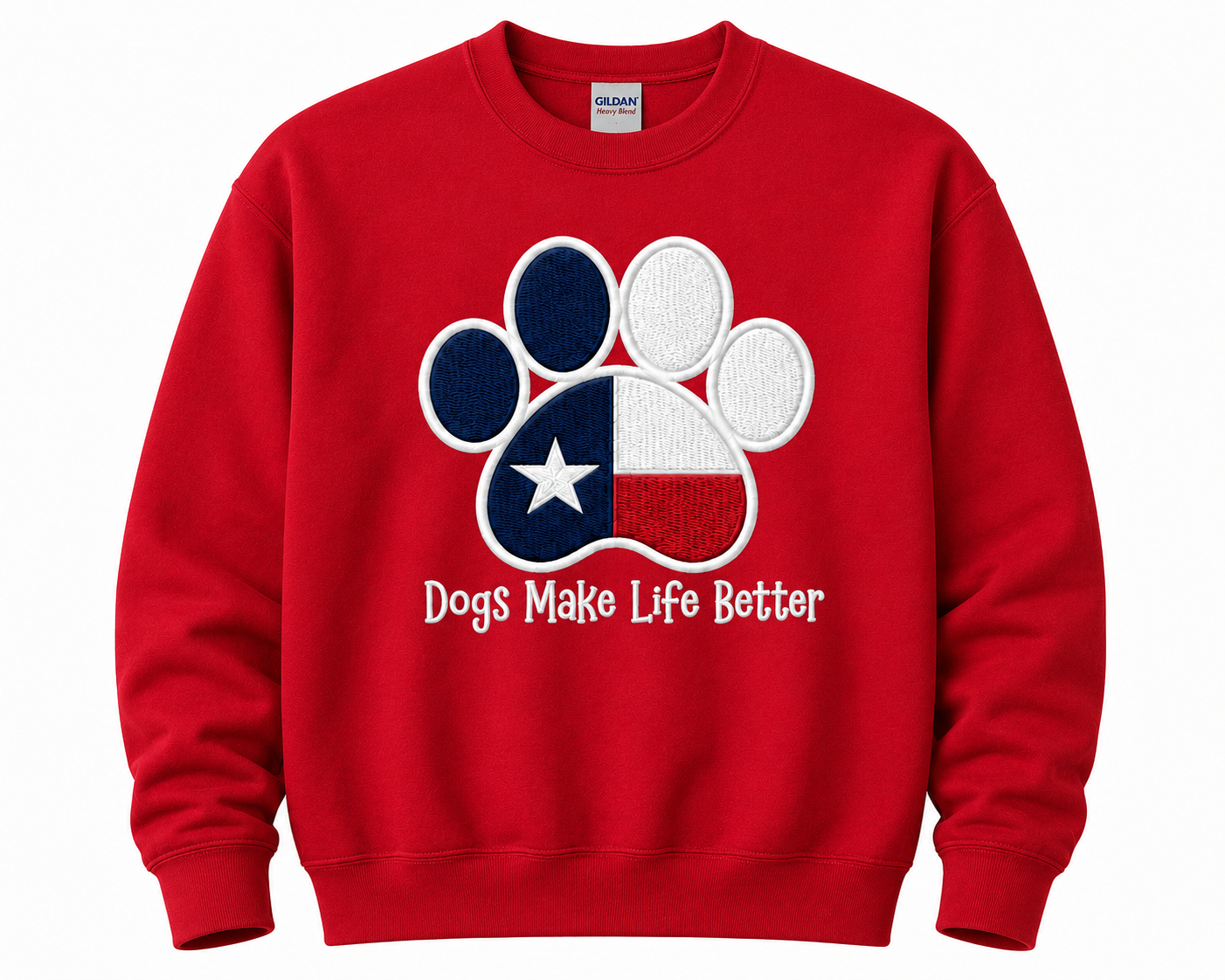 Texas State Paw Embroidered Crewneck Sweatshirt- Dogs Make Life Better
