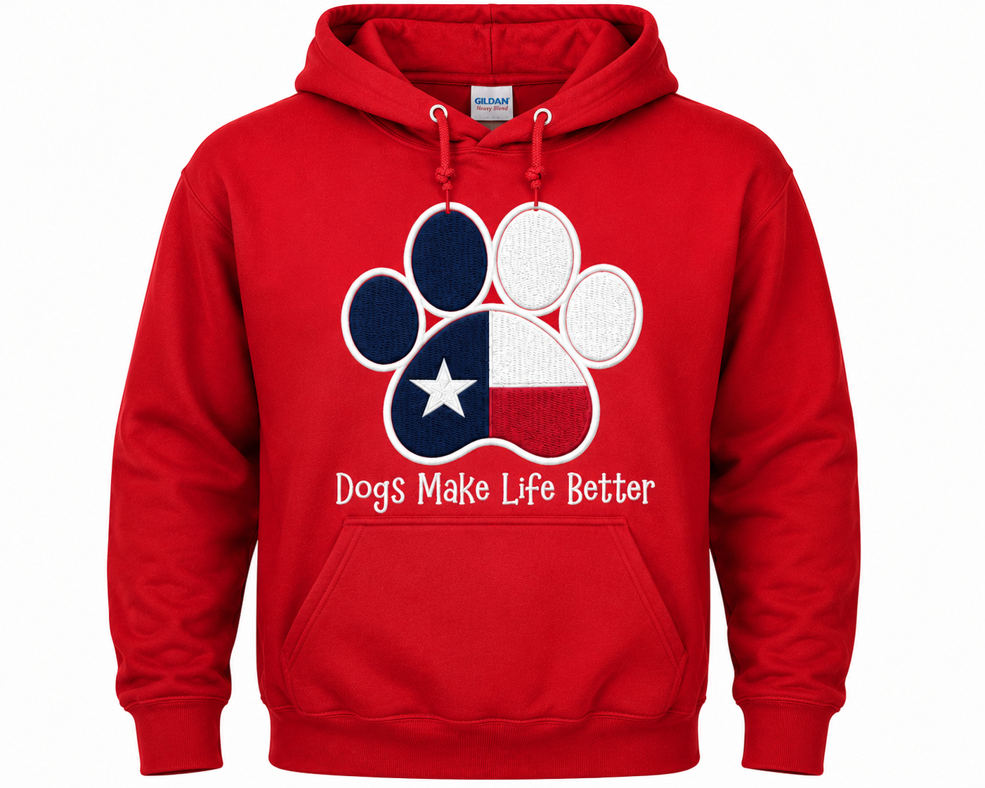 Texas State Flag Paw Embroidered Hoodie Dogs Make Life Better
