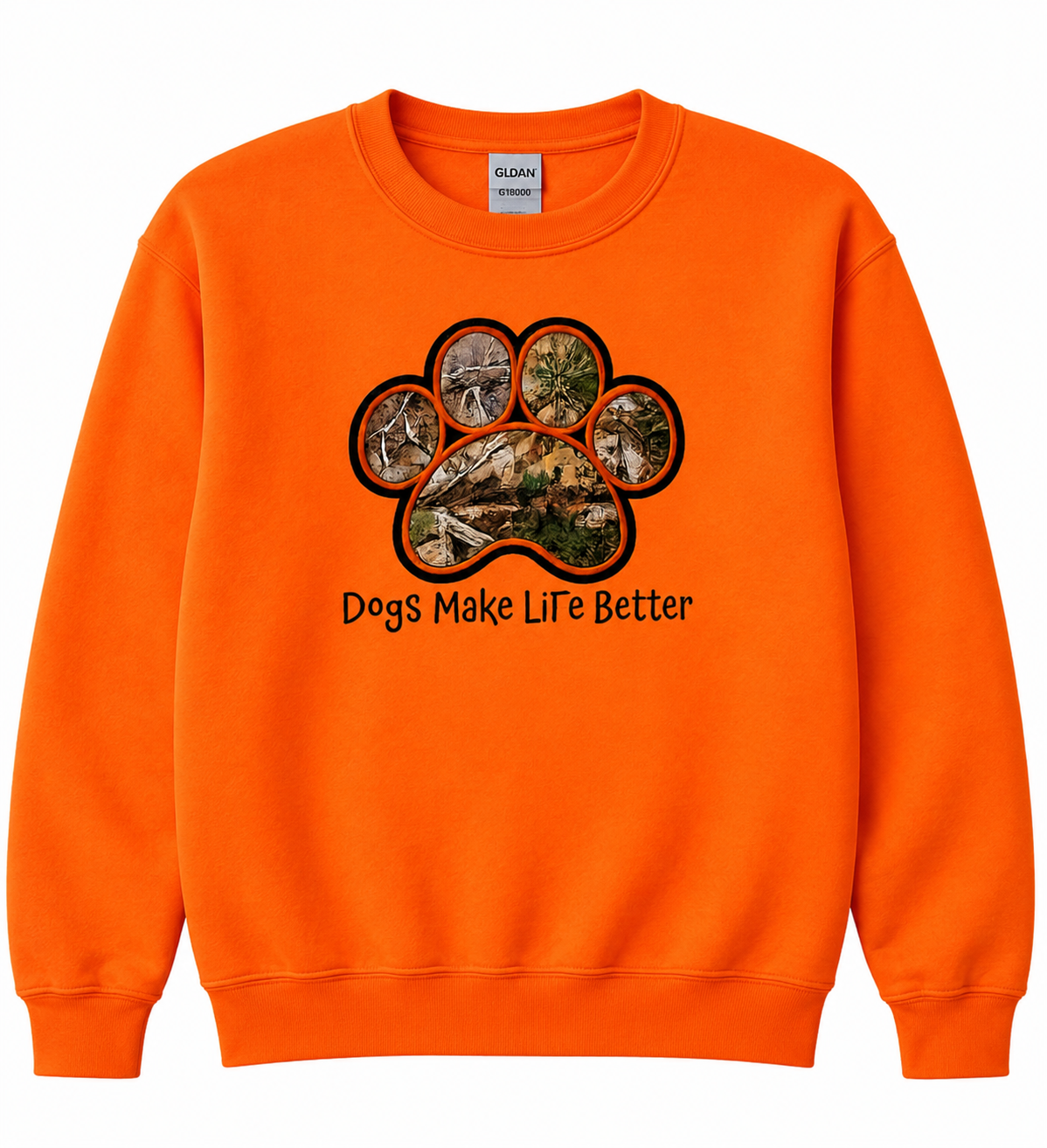 Camo Paw Embroidered Crewneck sweatshirt- Dogs Make Life Better