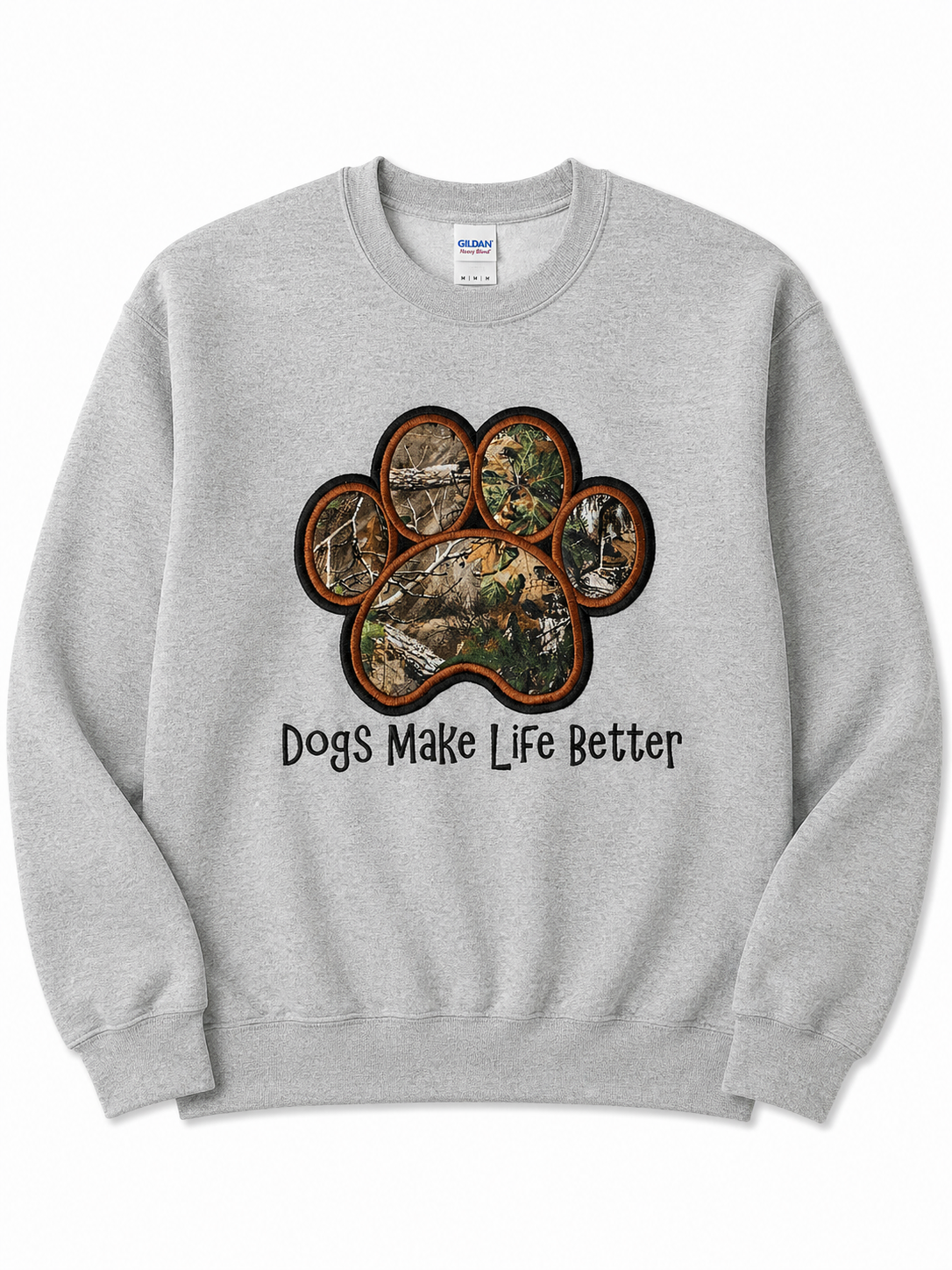 Camo Paw Embroidered Crewneck sweatshirt- Dogs Make Life Better