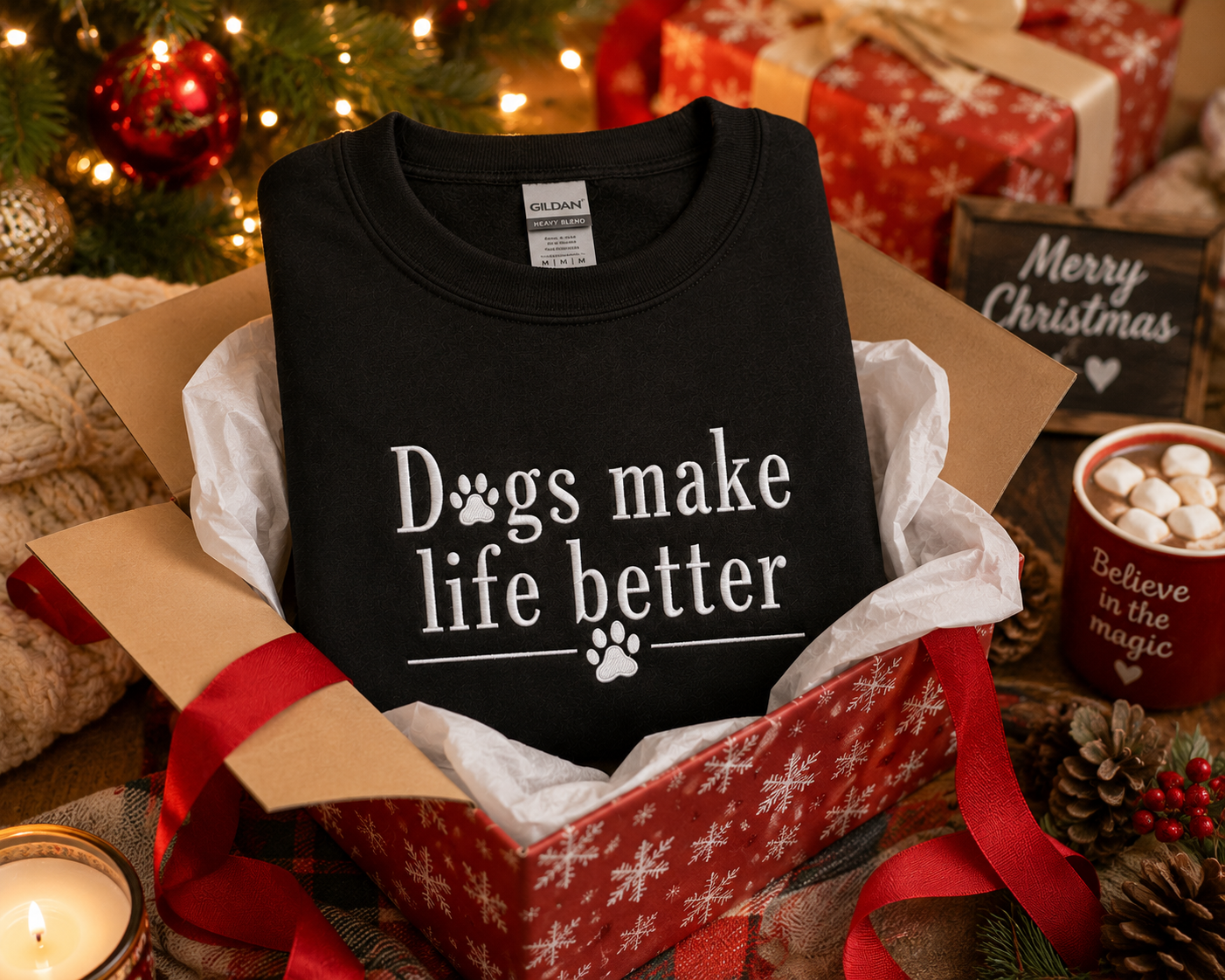 Dogs Make Life Better Embroidered Crewneck Sweatshirt