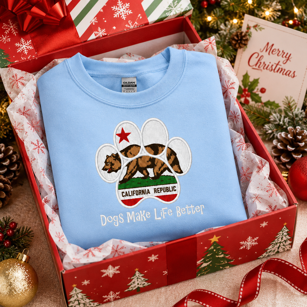 California State Flag Paw Embroidered Hoodie Dogs Make Life Better