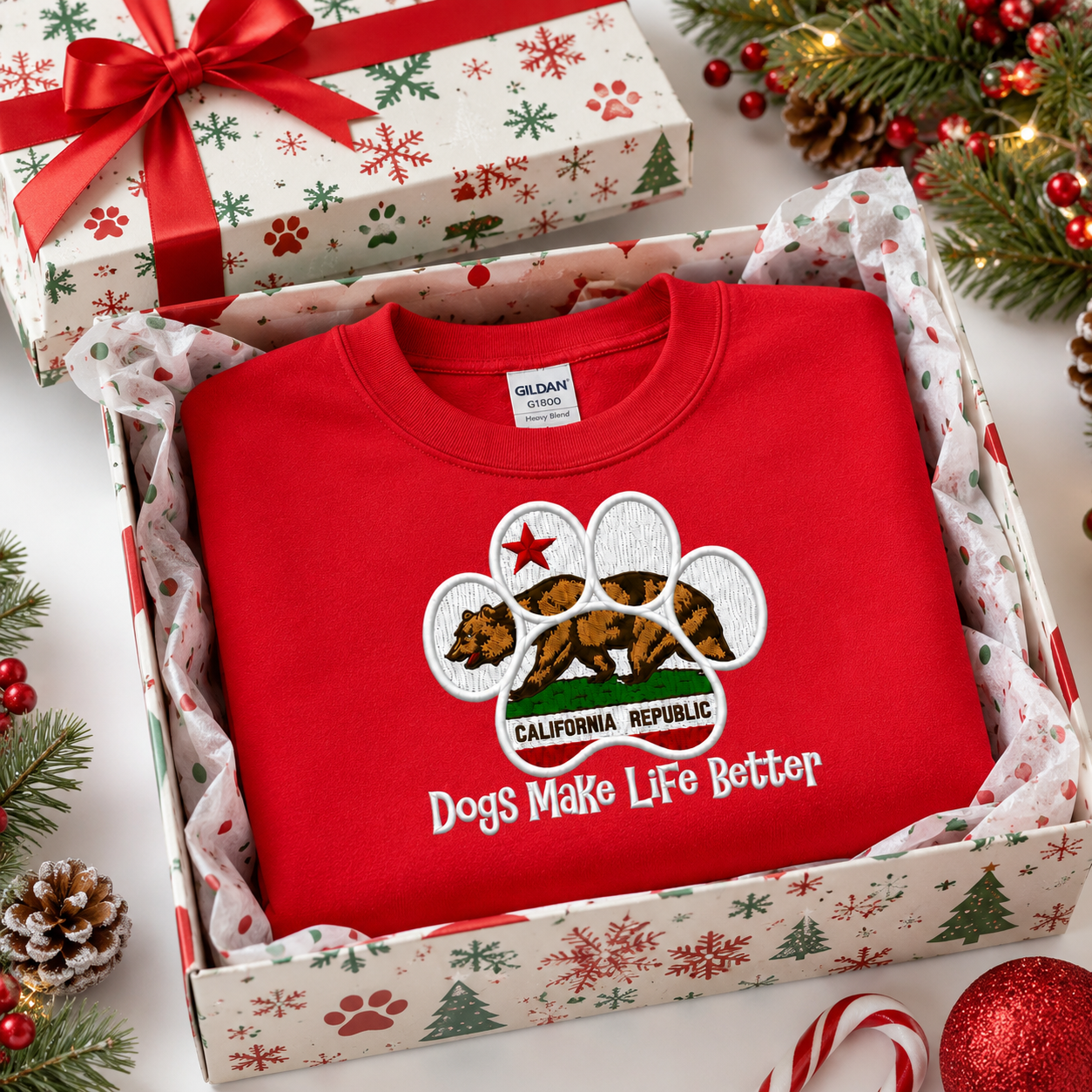 California State Paw Embroidered Dogs Make Life Better crewneck Sweatshirts