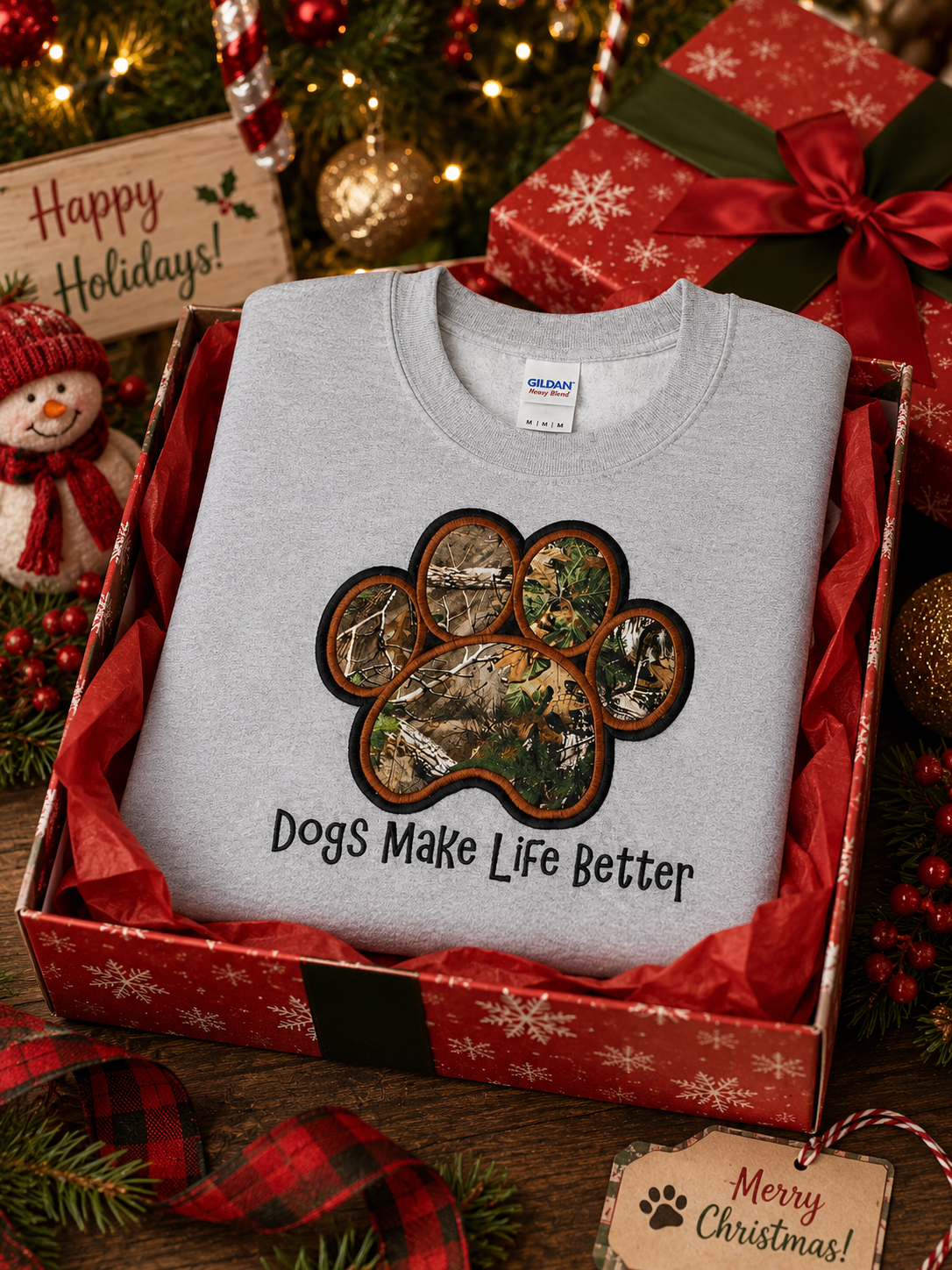 Camo Paw Embroidered Crewneck sweatshirt- Dogs Make Life Better