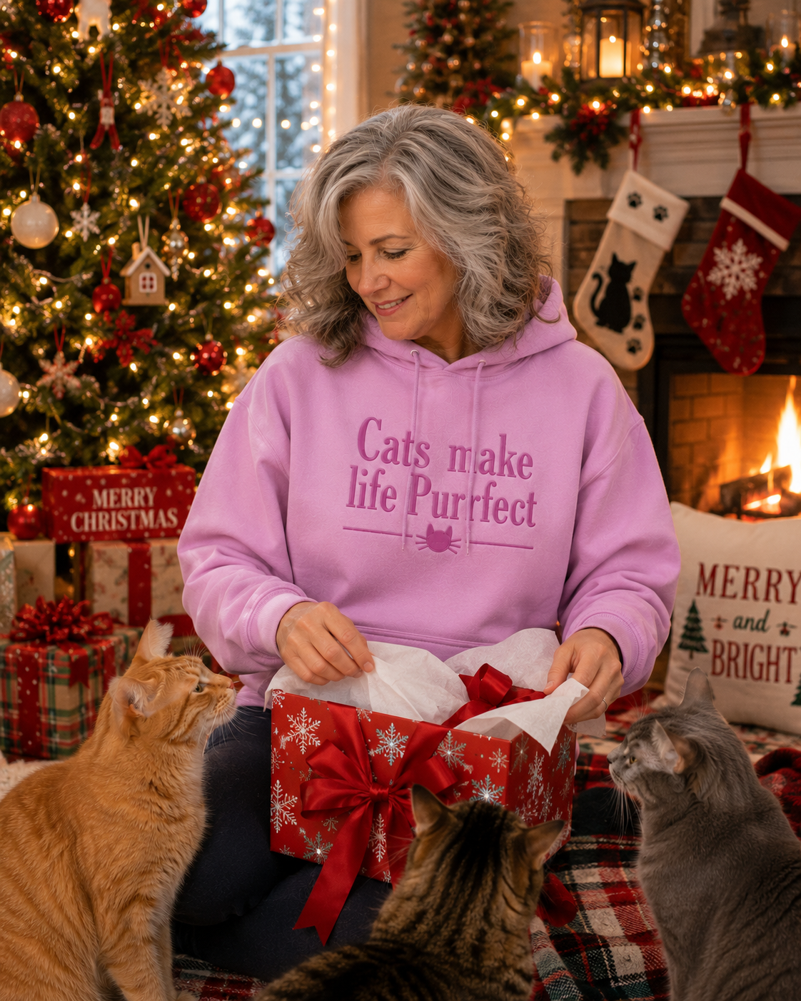 Cats Make Life Purrfect Embroidered Hoodie
